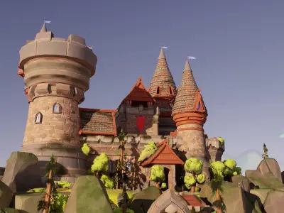 Stylized Island Castle Environment Low-poly 3D model