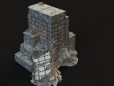 DESTROYED BUILDING 7 Low-poly 3D model