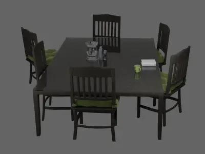 Dining Set checkered table and chairs Free 3D model