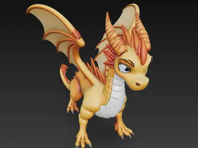 Dragon Yellow Realistic 3D Model Basic - Low Poly Realistic Low-poly 3D model