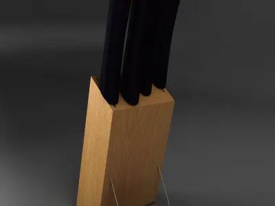 knives three in wooden box 3D model