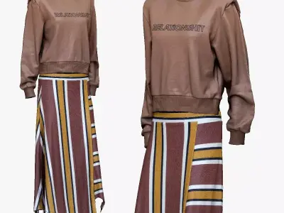 001283 pinkbrown blouse and yellow lined skirt Low-poly 3D model