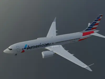 American Airlines Boeing 737 Max 8 3D model with cockpit Low-poly 3D model