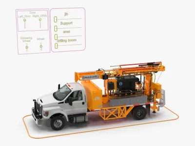 Mobile B-51 Drill Rig Truck Orange Rigged 3D model