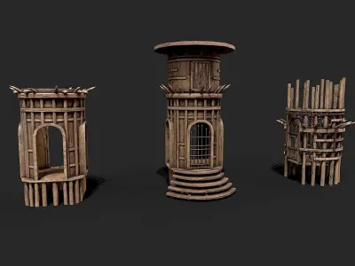 Medieval Modular Wooden Prison Cage Low-poly 3D model