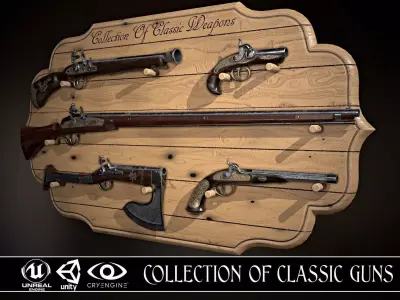 Collection of classic guns Low-poly 3D model