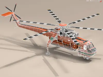 S-64E and S-64F Skycrane 3D model