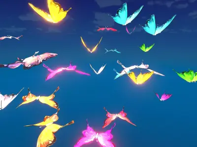 Neon Butterfly Animated Prefabs Unity Low-poly 3D model