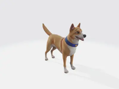 A dog with a blue collar standing 3D model