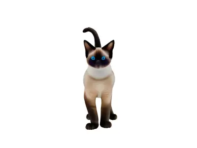 Realistic standing siamese cat with vivid blue eyes Free 3D model