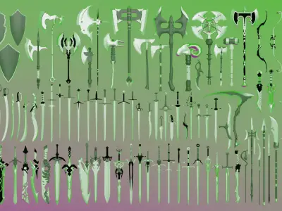 100 Fantasy Weapons Basemesh Pack V6 Low-poly 3D model