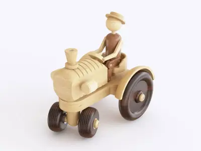Wooden toy tractor 03 3D model