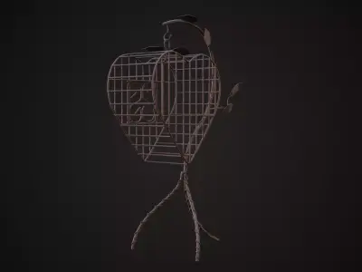 Vintage Wire Metal Heart Shaped Bird Cage Low-poly 3D model