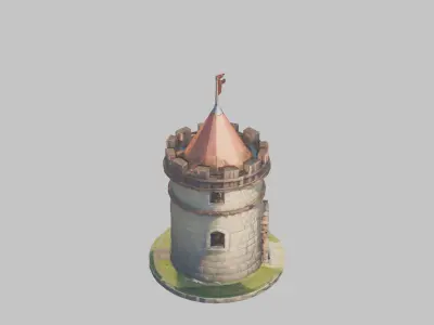 Lowpoly Stylized medieval watch tower Low-poly 3D model