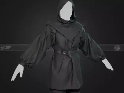 All Black Medieval Outfit Low-poly 3D model
