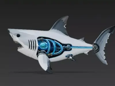 White Cyber Shark Low-poly 3D model