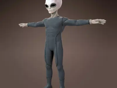 Grey Alien 3D Model T-Pose Low-poly 3D model