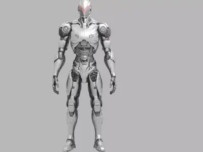 Silver SciFi Combat Robot 3D model