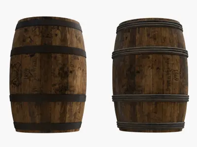 Wooden Barrels Assets 3 Low-poly 3D model