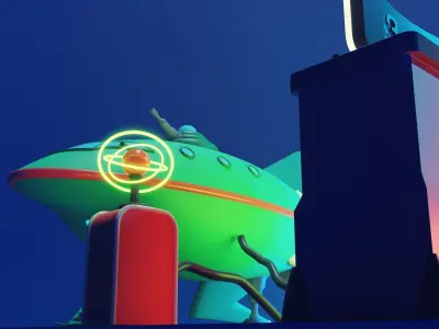 Cartoon futurama space scene 3D model