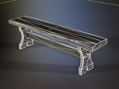 Wooden Bench Low-poly 3D model 12