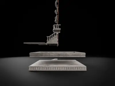 MODULAR BUILDING WITH INTERIOR KITBASH 07 Low-poly 3D model