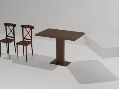 Wooden Tableset  Wooden Table Chair Tablecloth Free 3D model