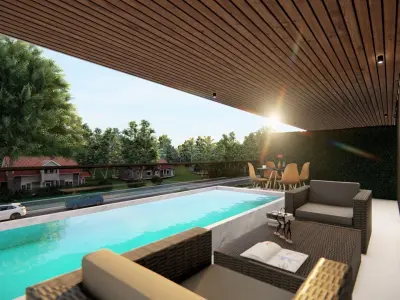 Contemporary Architectural 3D Model with Integrated Pool Design 3D model