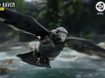 Raven - Flying System - Bird Behavior - 75 Low-poly 3D model
