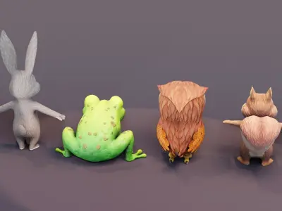Squirrel Owl Frog Rabbit Pack 3D Model Low-poly 3D model