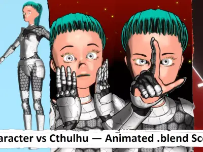 Character vs Cthulhu Animated blend Scene Low-poly 3D model