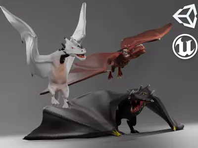 Fantasy Fire Dragons Low-poly 3D model