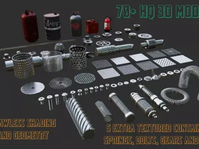 Engineering kitbash inserts pack over 70 models Low-poly 3D model