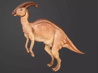 Parasaurolophus Game Ready dinosaur with long horns Low-poly 3D model