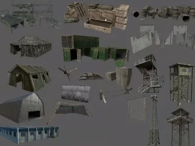Military Base Kit Low-poly 3D model