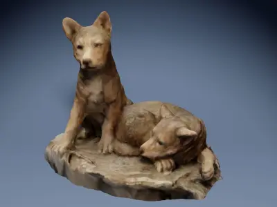 Wolf Puppy Figure Low-poly 3D model
