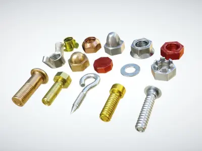 Industrial Screws Pack Low-poly 3D model