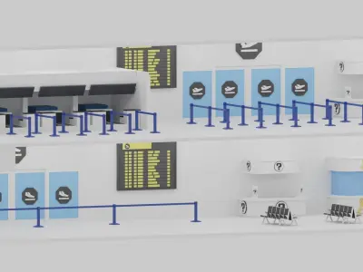 Cartoon LowPoly Airport Terminal Interior Scene Low-poly 3D model