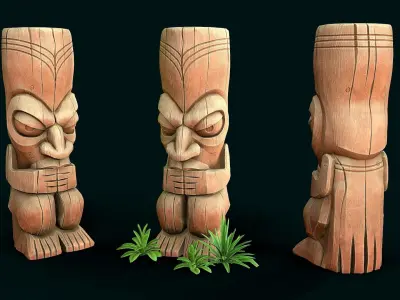 Stylized Wood Totem 3 Low-poly 3D model