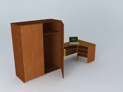 furniture wooden desk and cabinet Free 3D model