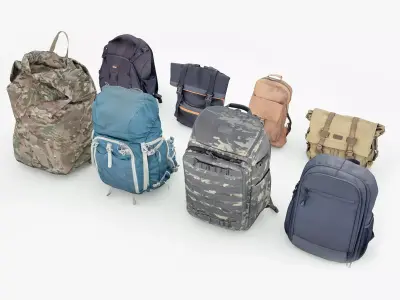 Backpack and bag collection 8 items military urban hiking  3D model