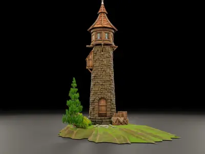 STYLIZED MEDIEVAL BUILDING 06 PRINT READY Low-poly 3D model