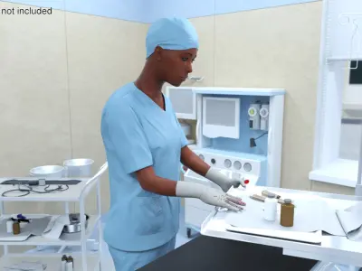 Female Medical Professional in Scrubs with Bloodstains Rigged Fur for Maya 3D model