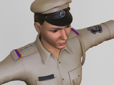 Police female Indian character Rigged Low-poly 3D model