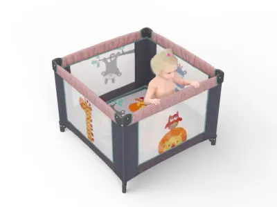 Little Girl in Textile Playpen 3D model