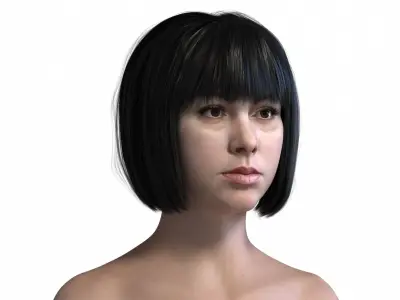Realistic Short Straight Haircut with Bangs Black Hair 3D Model