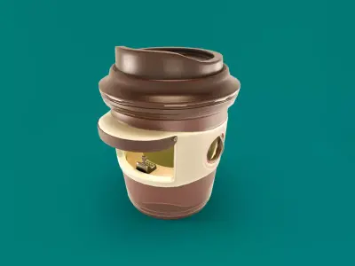 Low Poly Market Stall Kiosk  coffee cup Free low-poly 3D model