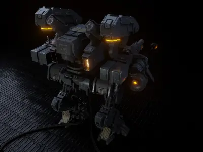 Mech Low-poly 3D model PBR Game ready robot with guns Low-poly 3D model