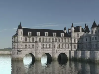 Low Poly Chateau-Castle - Inspired by Chateau de Chenonceau- PBR Low-poly 3D model