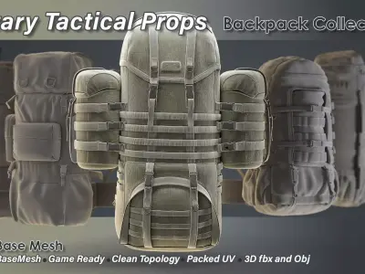 Military Backpack Collection Low-poly 3D model